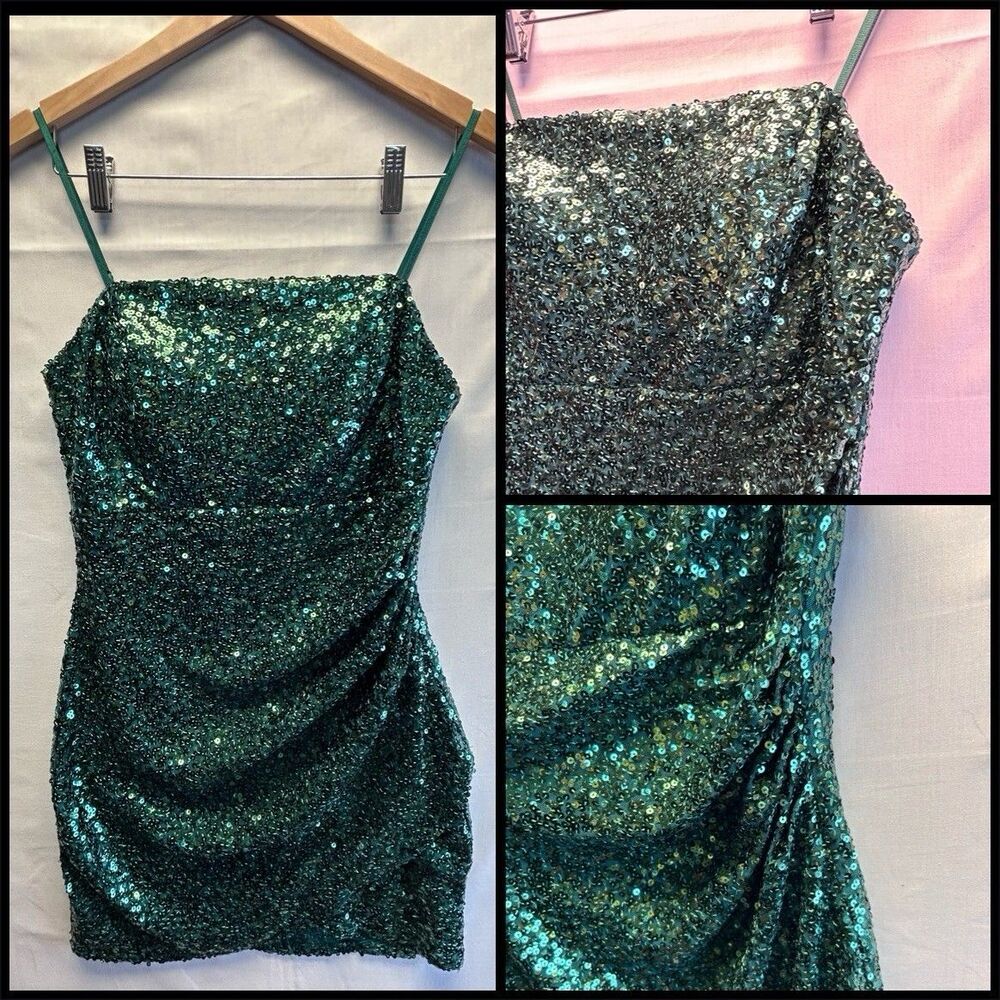 Crystal Sky Green Sequin Mini Dress Prom Homecoming Strappy Juniors Large